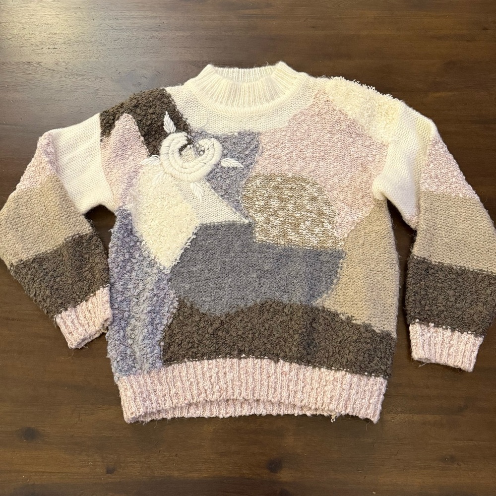Vintage Donagain Elegant‎ Patchwork Sweater - Cream, Brown, Pink
